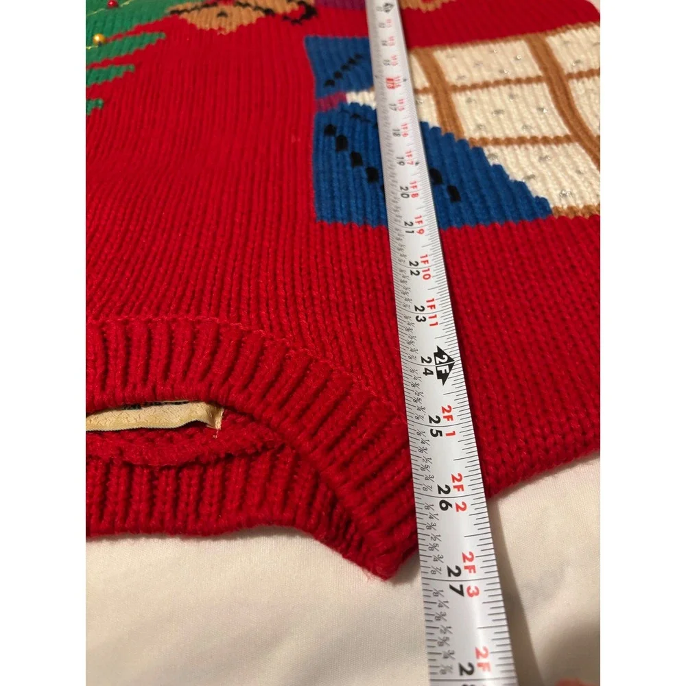 Vintage Cottagecore Red Christmas Snowman Tree Sweater‎ Women 14/16 Cardigan
